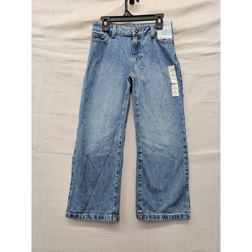 Cat & Jack Girls Wide Leg Mid Rise Jeans Blue Cotton Blend Casual Size 7